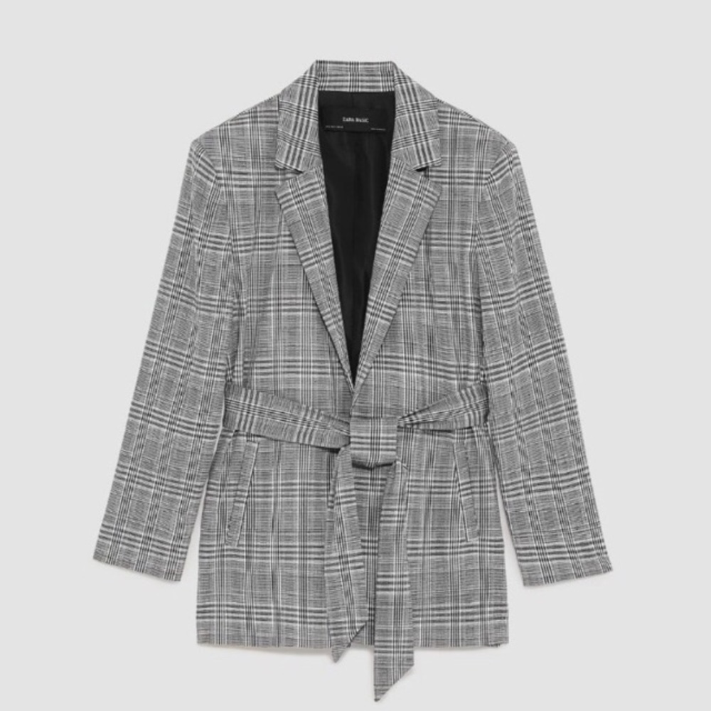 Zara Plaid Tie Blazer